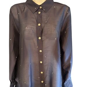 Bailey 44 - Sheer Button Down Blouse with Rhinestones - NWT